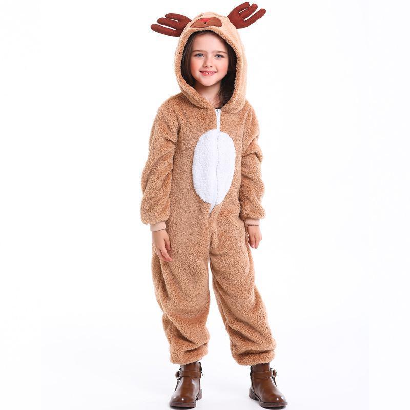 Family Matching Santa Deer Kigurumi Pajamas Hooded Zipper Jumpsuit
