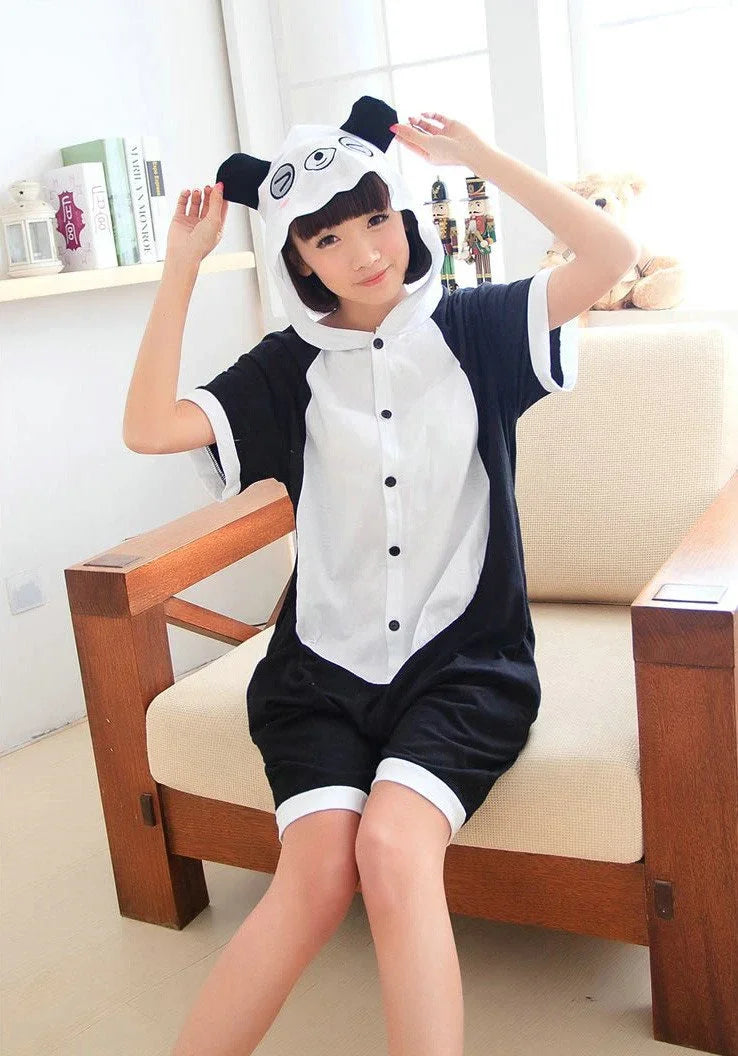 Blink Panda Pajamas Animal Onesie Hoodie Kigurumi Short Sleeve - Azufun