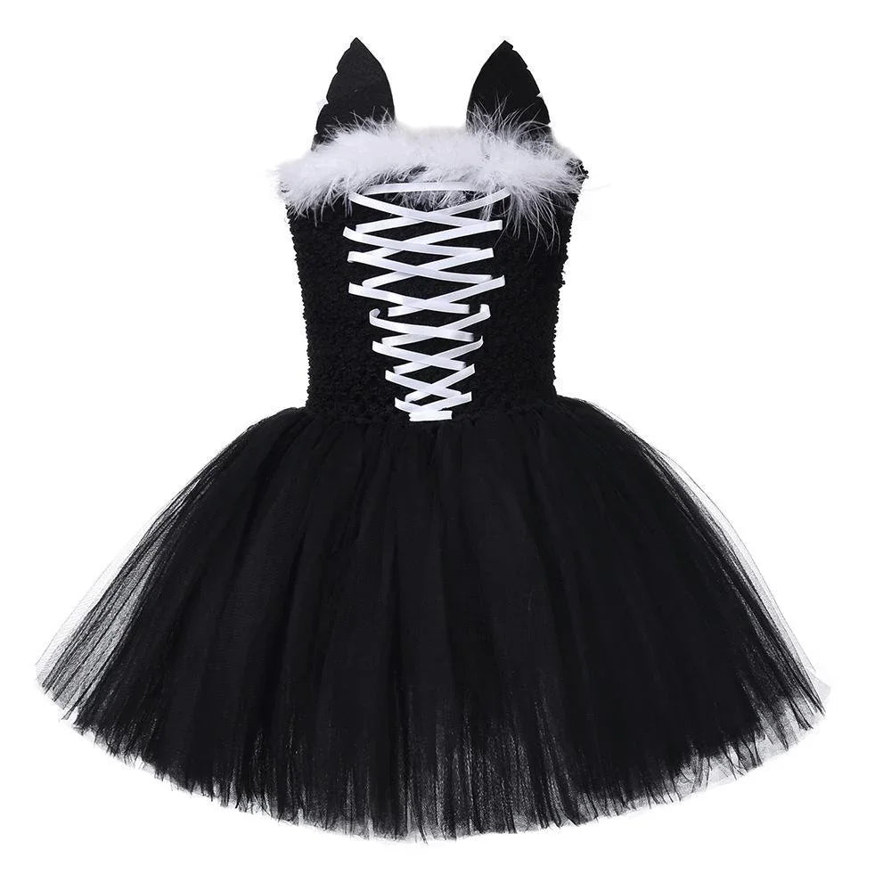 cute cat black Tutu Dress for Baby Girl Halloween Cartoon Costume - Azufun