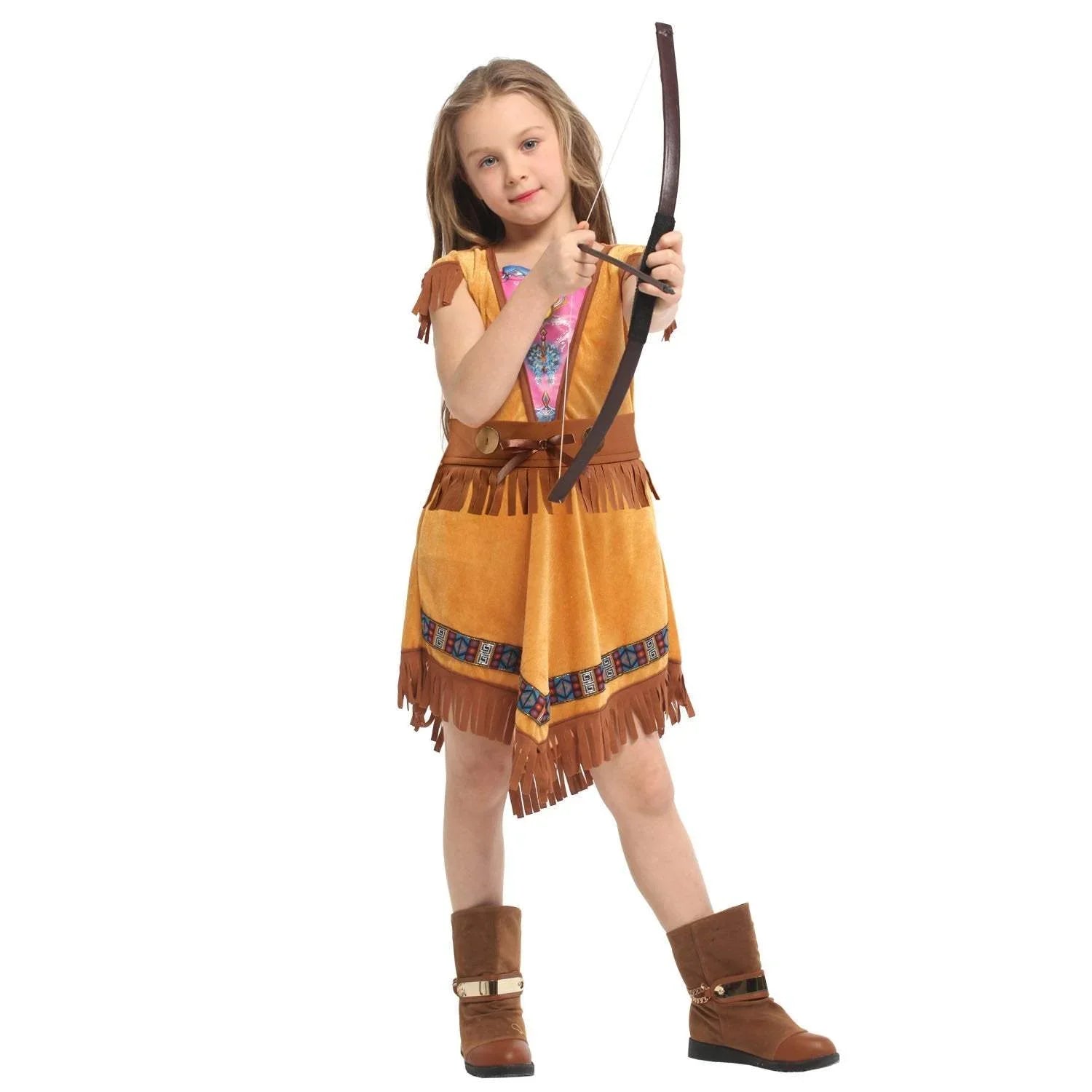 Kids Indian Princess Huntress Cosplay Costume Girls Halloween Dress Up Outfit