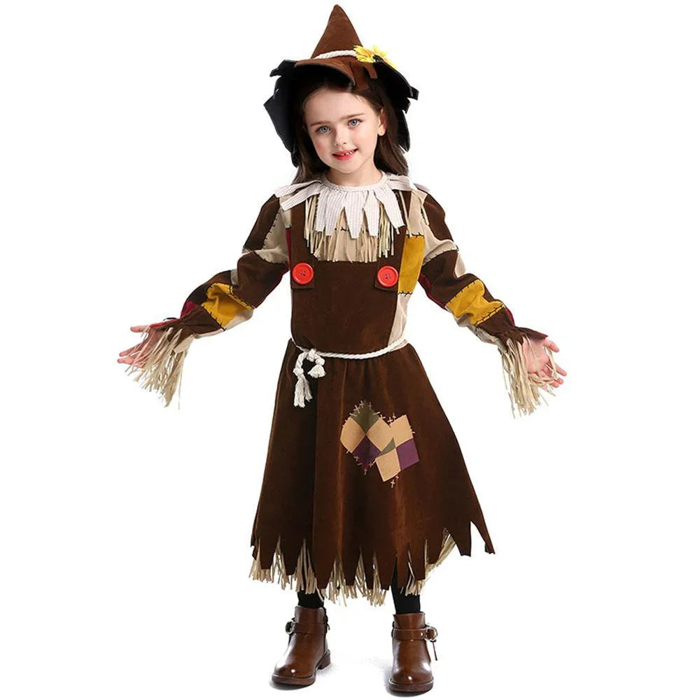Kids Cosplay Costume The Wizard of Oz Scarecrow Fancy Dress Up Halloween Outfit Suit for Girls