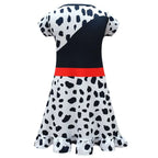 Cruella Costume Cosplay Dress Up Halloween Outfits Role Play Spotted Dot Ruffle Dresses for Girls