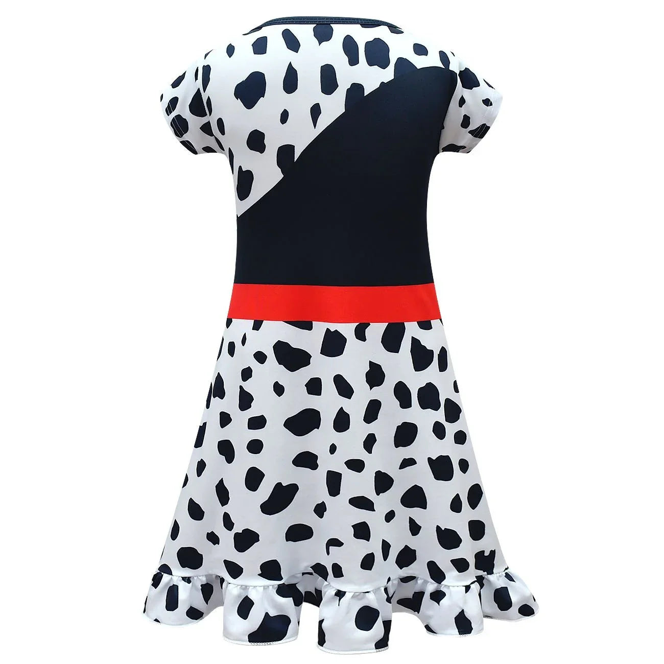 Cruella Costume Cosplay Dress Up Halloween Outfits Role Play Spotted Dot Ruffle Dresses for Girls