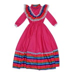Traditional Mexican Rose Red Cosplay Costume Long Skirt Dance Halloween Party Game Dress for Girls