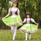 Grass green performance cosplay costumes dress for mom and me - Azufun