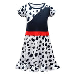 Cruella Costume Cosplay Dress Up Halloween Outfits Role Play Spotted Dot Ruffle Dresses for Girls