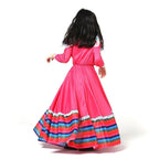 Traditional Mexican Rose Red Cosplay Costume Long Skirt Dance Halloween Party Game Dress for Girls