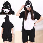 Black Pig Pajamas Animal Onesie Hoodie Kigurumi Short Sleeve - Azufun