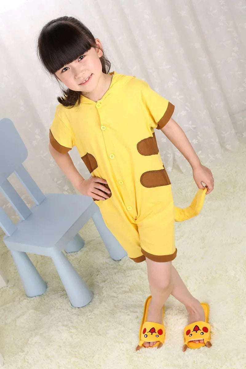 Pokemon Pikachu Kid Animal Onesie Pajama Party Kigurumi Short Sleeve - Azufun
