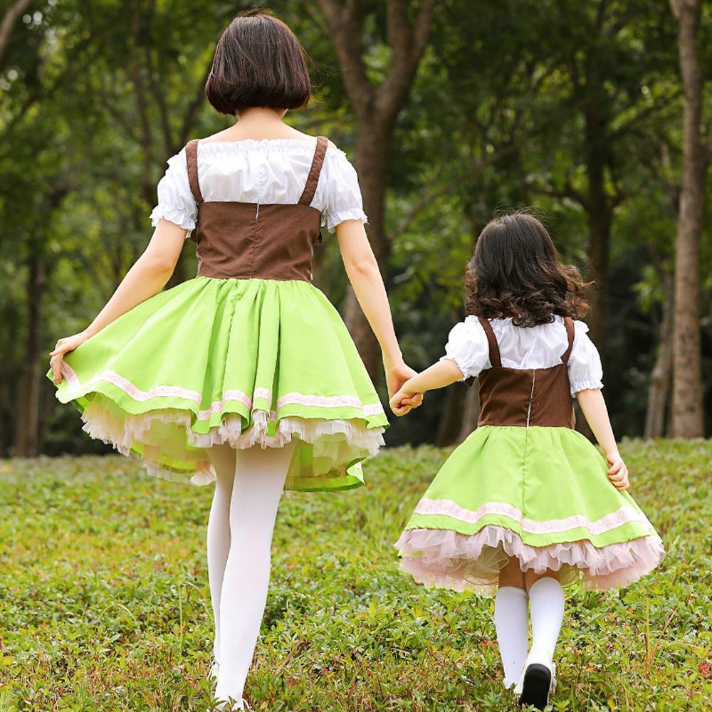 Grass green performance cosplay costumes dress for mom and me - Azufun