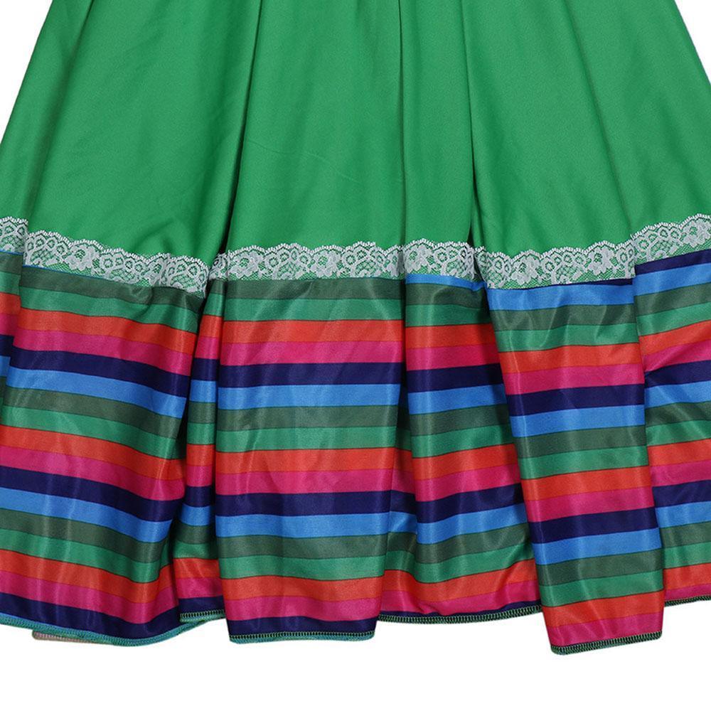 Bright Traditional Mexican Folk Costume Dance Big Swing Dress Stage Performance Skirt for Girls