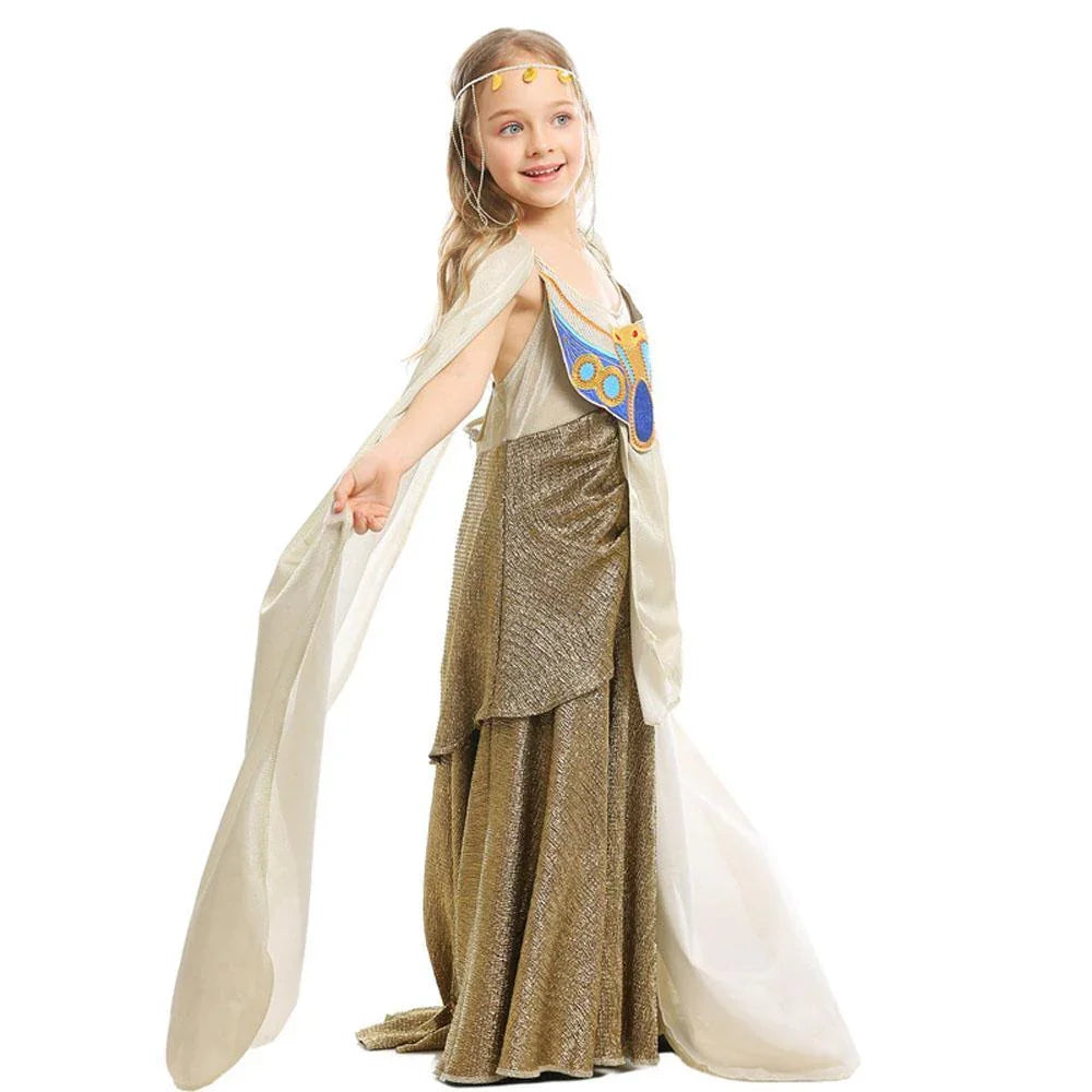 Egyptian Queen Cosplay Costume Ancient Egypt Dress Halloween Party Children Stage Skirt for Girls