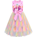 Girls Jojo Siwa Bow Dress Kids Party Birthday Mesh Princess Dress - Azufun