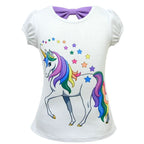 Unicorn Cartoon Mesh Tutu Dress Short Sleeve T-shirt Set for Kids - Azufun