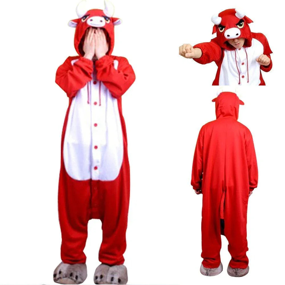 Brown Cattle Hoodie Animal Pajamas Kigurumi Costume Onesies - Azufun