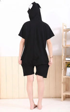 Black Pig Pajamas Animal Onesie Hoodie Kigurumi Short Sleeve - Azufun
