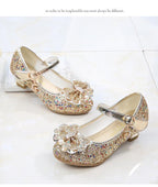 Girls Chunky Glitter Rock Bow Mary Jane Heels Dress Shoes - Azufun