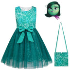 Kids' Inside Out Disgust Tutu Dress Cosplay Princess Gown with Bag and Mask - Azufun
