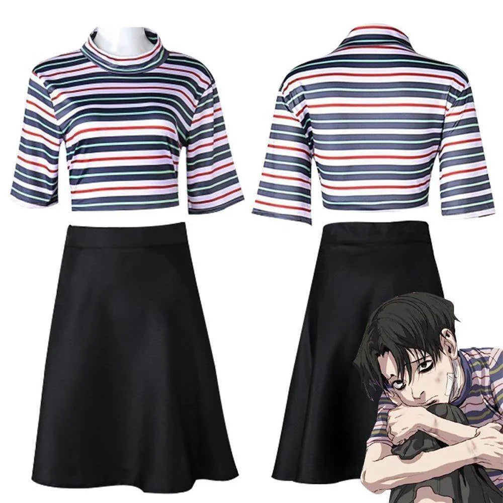 Manga Killing Stalking Yoonbum Cosplay Costume Casual T-Shirt Skirt Halloween Carnival Uniforms Party Dress for Women - Azufun