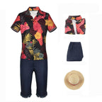 one picece luffy costume live floral shirt Anime Cosplay with straw hat - Azufun