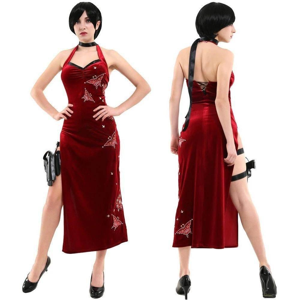 Resident Evil Ada Wong Lunar Costue Sleeveless cheongsam Slit Long Skirt - Azufun