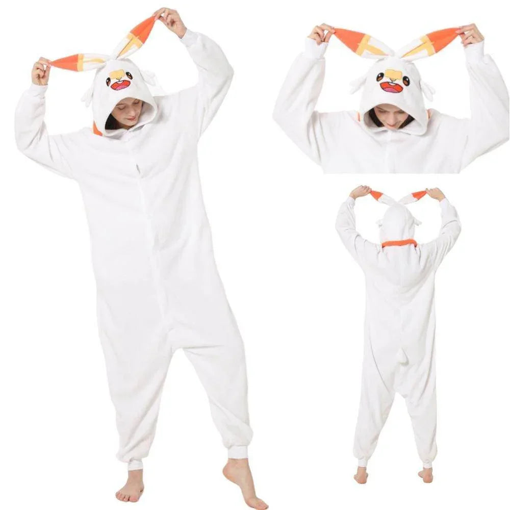 Scorbunny Kigurumi Onesies Anime Pokemon Pajamas Pyjamas Halloween Costume - Azufun