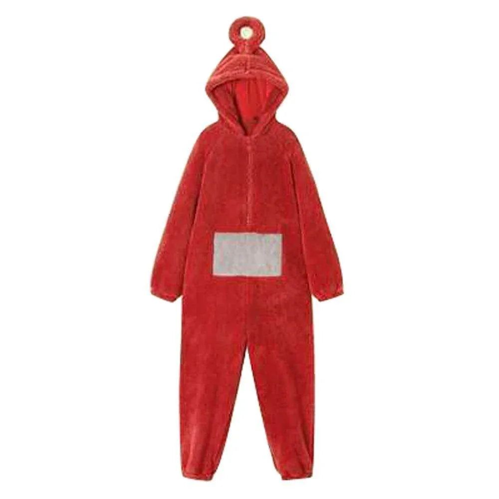 Teletubbies Tinky Winky Dipsy Po Laa-Laa Coral Fleece Onesies Pajamas for Adults Kids - Azufun